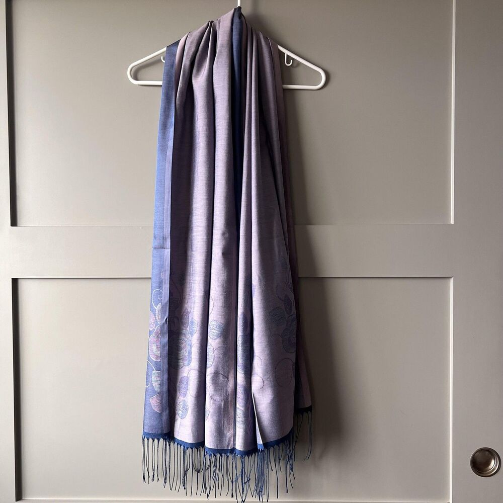Ozsoy Aksesuar Scarf Womens Large Blue Purple Reversible Rose Floral‎ Wrap Shawl - Picture 3 of 9